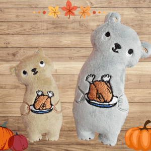 Thanksgiving Bear holding turkey Stuffie ITH
