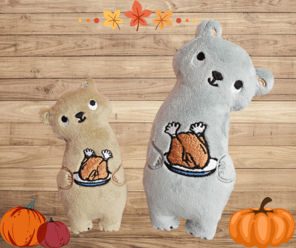 Thanksgiving Bear holding turkey Stuffie ITH