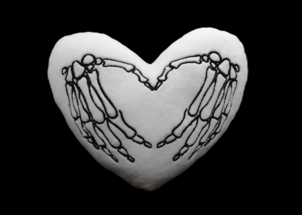 gothic skeleton hand heart pillow